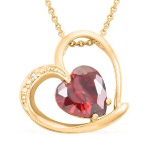 Red and White Austrian Crystal Heart Pendant Necklace 18 Inches in Goldtone over